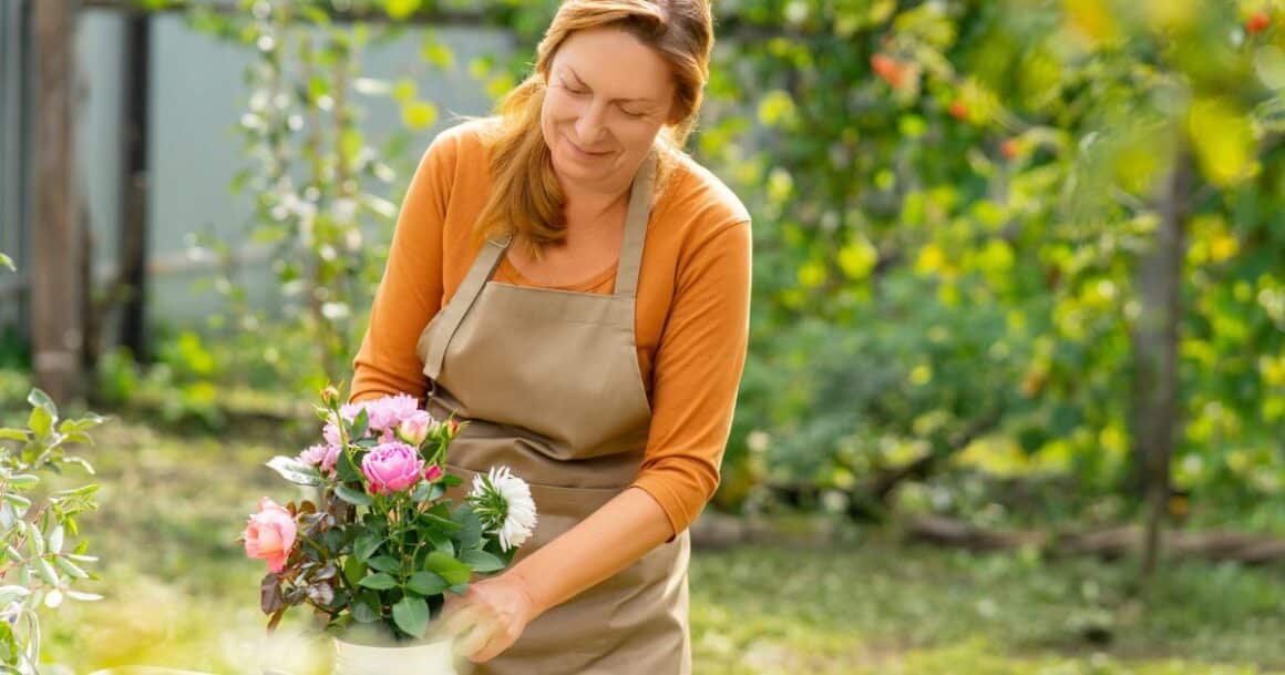 middle aged woman gardening