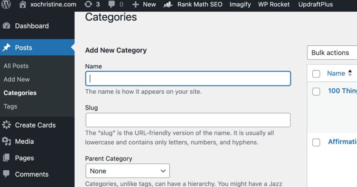 decide on blog categories