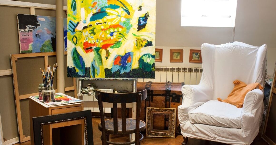 a painting in a room